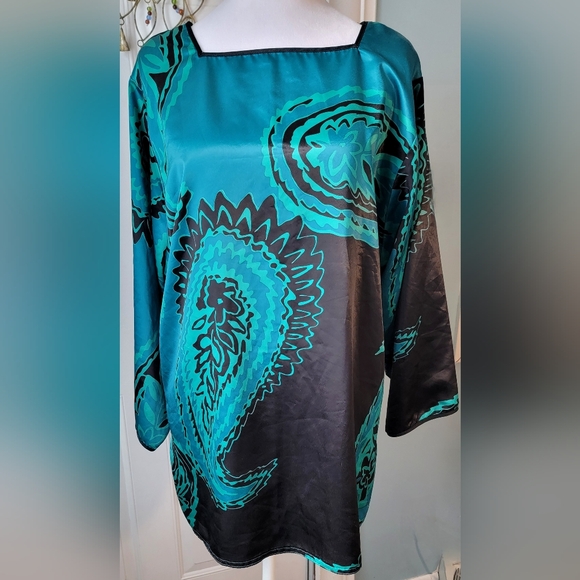 Oscar de la Renta Tops - Oscar de la Renta for Swirl 80's 90's Vintage Kimono Blouse Womens M Black Teal